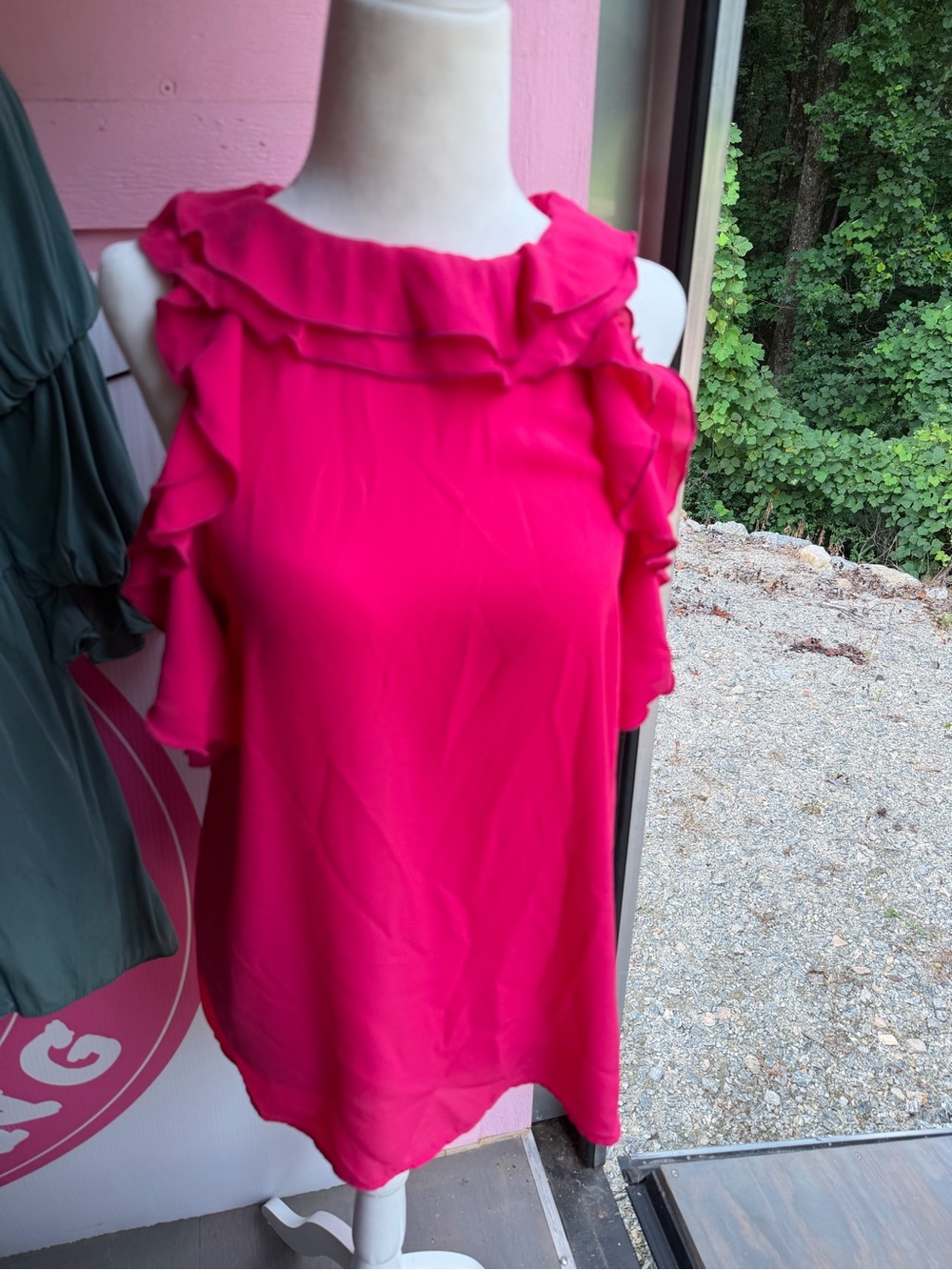 Adora women’s Ruffle Shoulder Top, ties in the back - Hot Pink New with tags💓